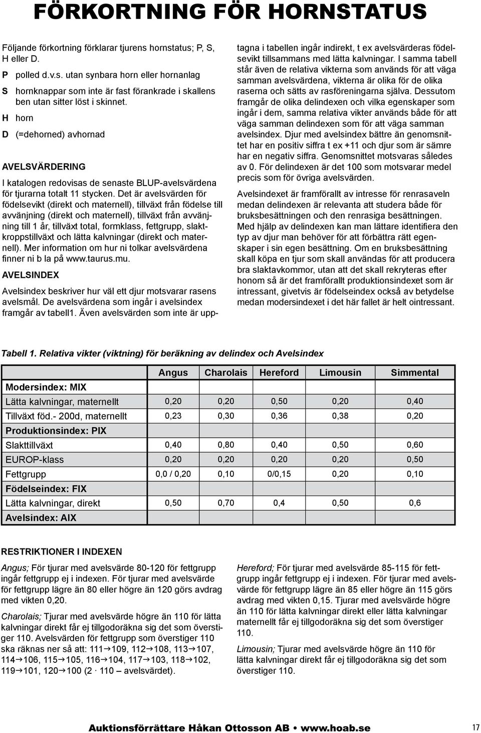 et är avelsvärden för födelsevikt (direkt och maternell), tillväxt från födelse till avvänjning (direkt och maternell), tillväxt från avvänjning till år, tillväxt total, formklass, fettgrupp,