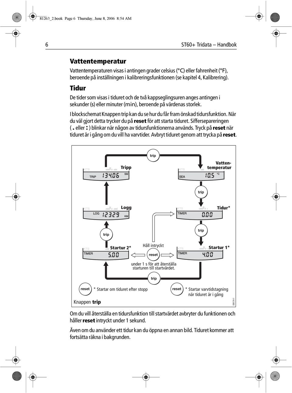 kalibreringsfunktionen (se kapitel 4, Kalibrering). Tidur De tider som visas i tiduret och de två kappseglingsuren anges antingen i sekunder (s) eller minuter (min), beroende på värdenas storlek.