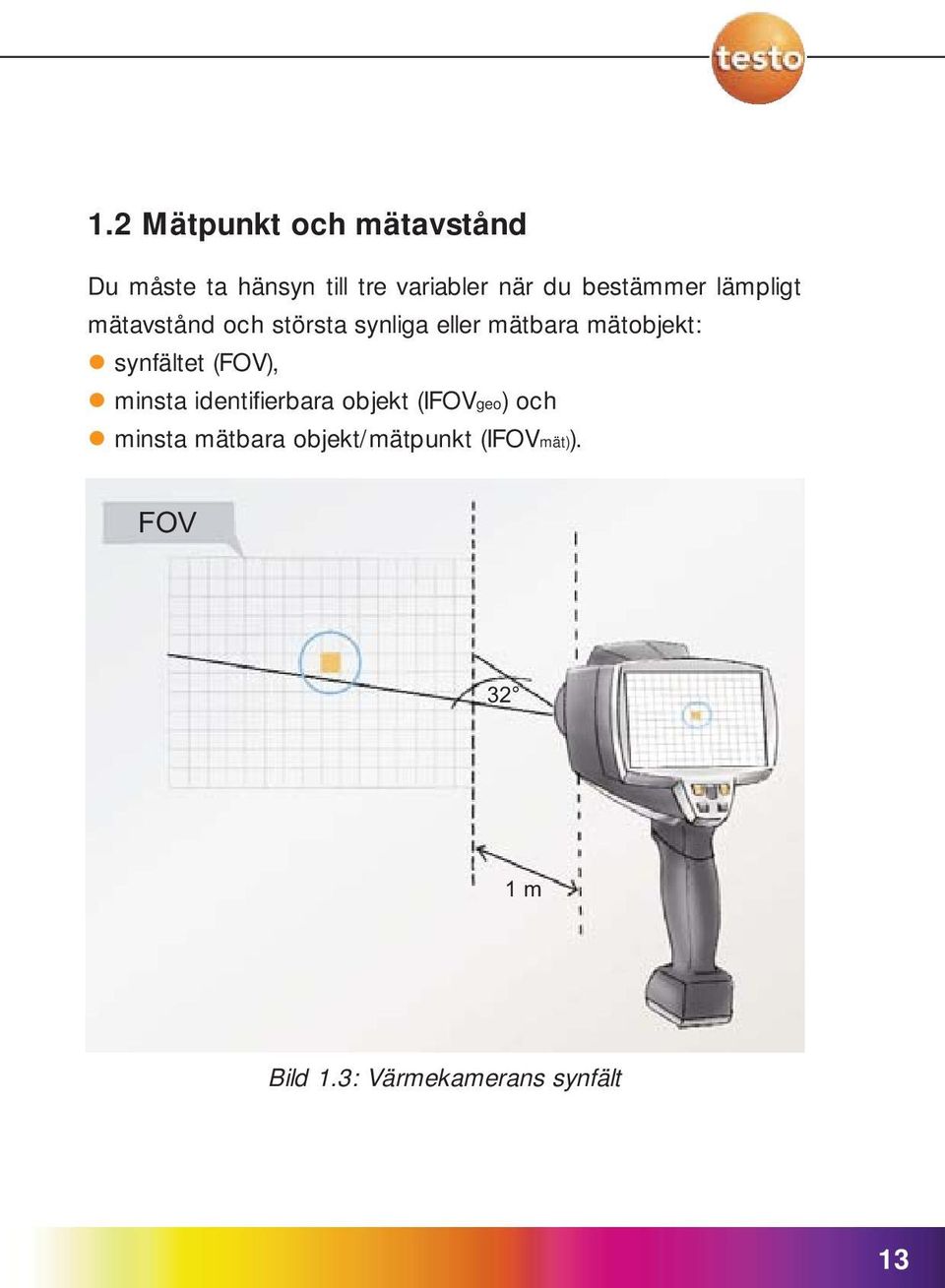 mätobjekt: synfältet (FOV), minsta identifierbara objekt (IFOVgeo) och