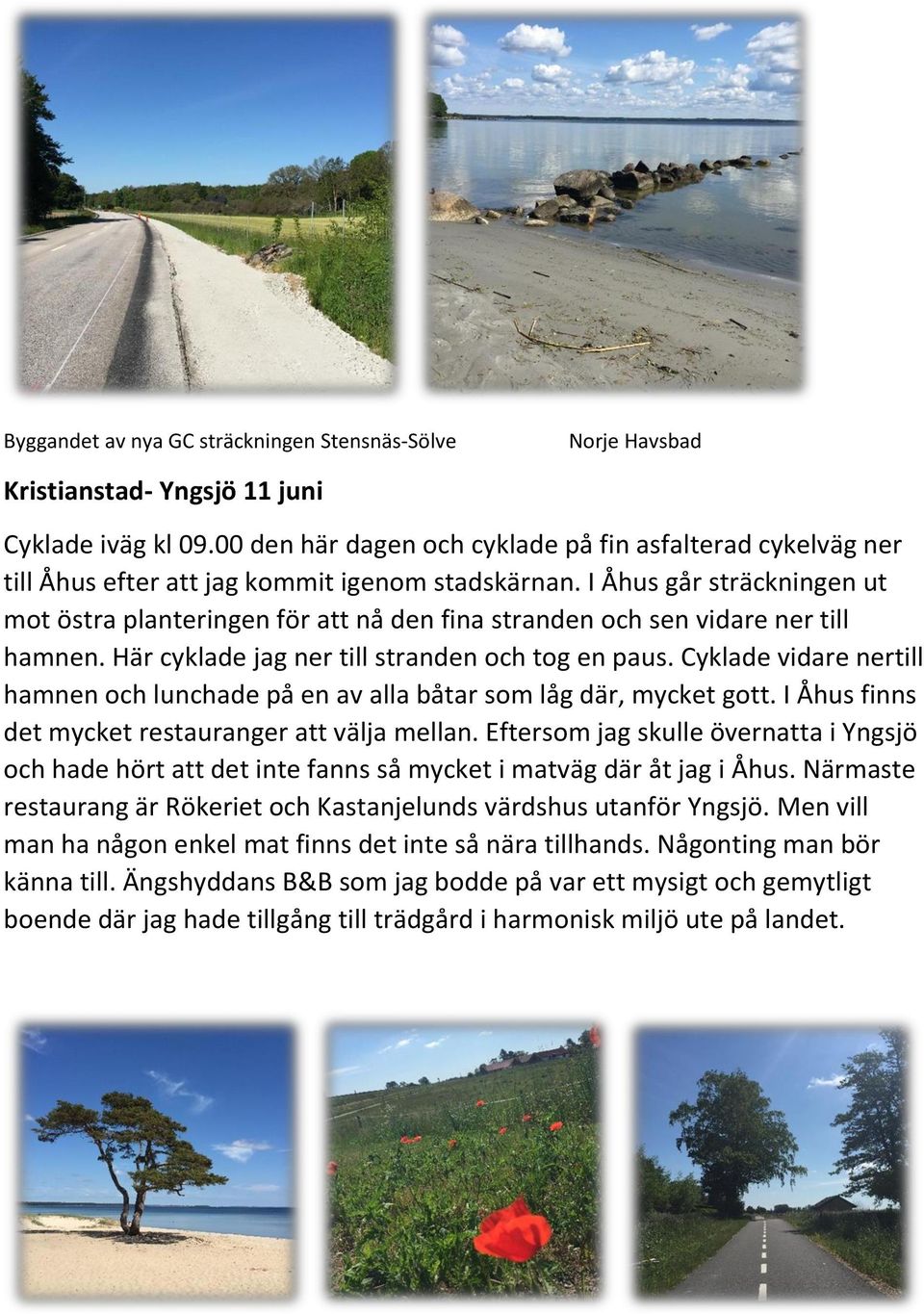 I Åhus går sträckningen ut mot östra planteringen för att nå den fina stranden och sen vidare ner till hamnen. Här cyklade jag ner till stranden och tog en paus.