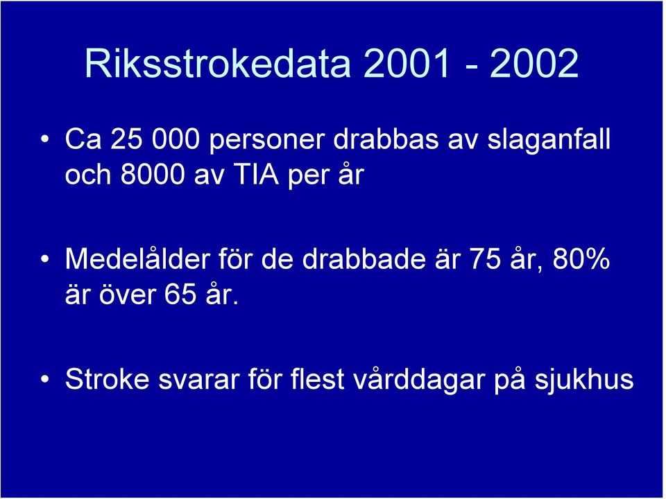 Medelålder för de drabbade är 75 år, 80% är