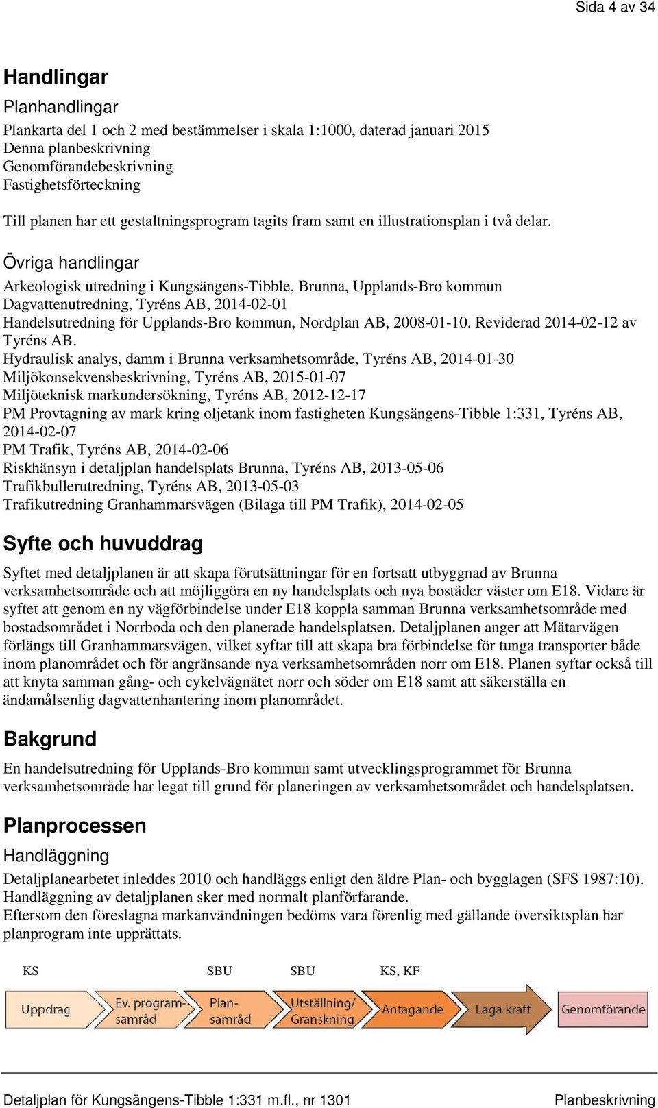 Övriga handlingar Arkeologisk utredning i Kungsängens-Tibble, Brunna, Upplands-Bro kommun Dagvattenutredning, Tyréns AB, 2014-02-01 Handelsutredning för Upplands-Bro kommun, Nordplan AB, 2008-01-10.
