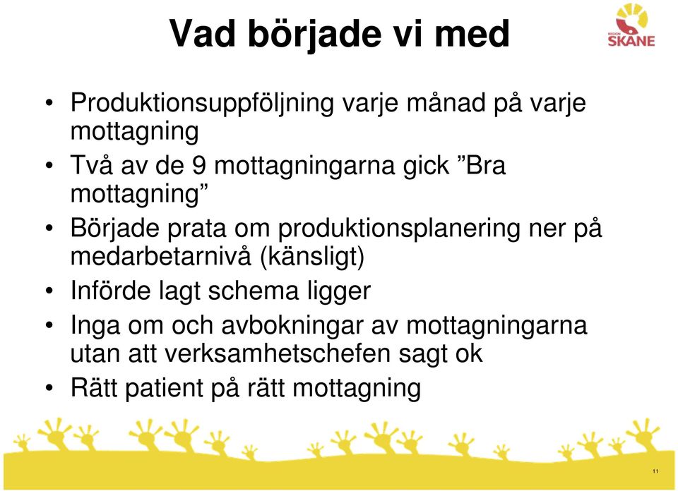 på medarbetarnivå (känsligt) Införde lagt schema ligger Inga om och avbokningar av