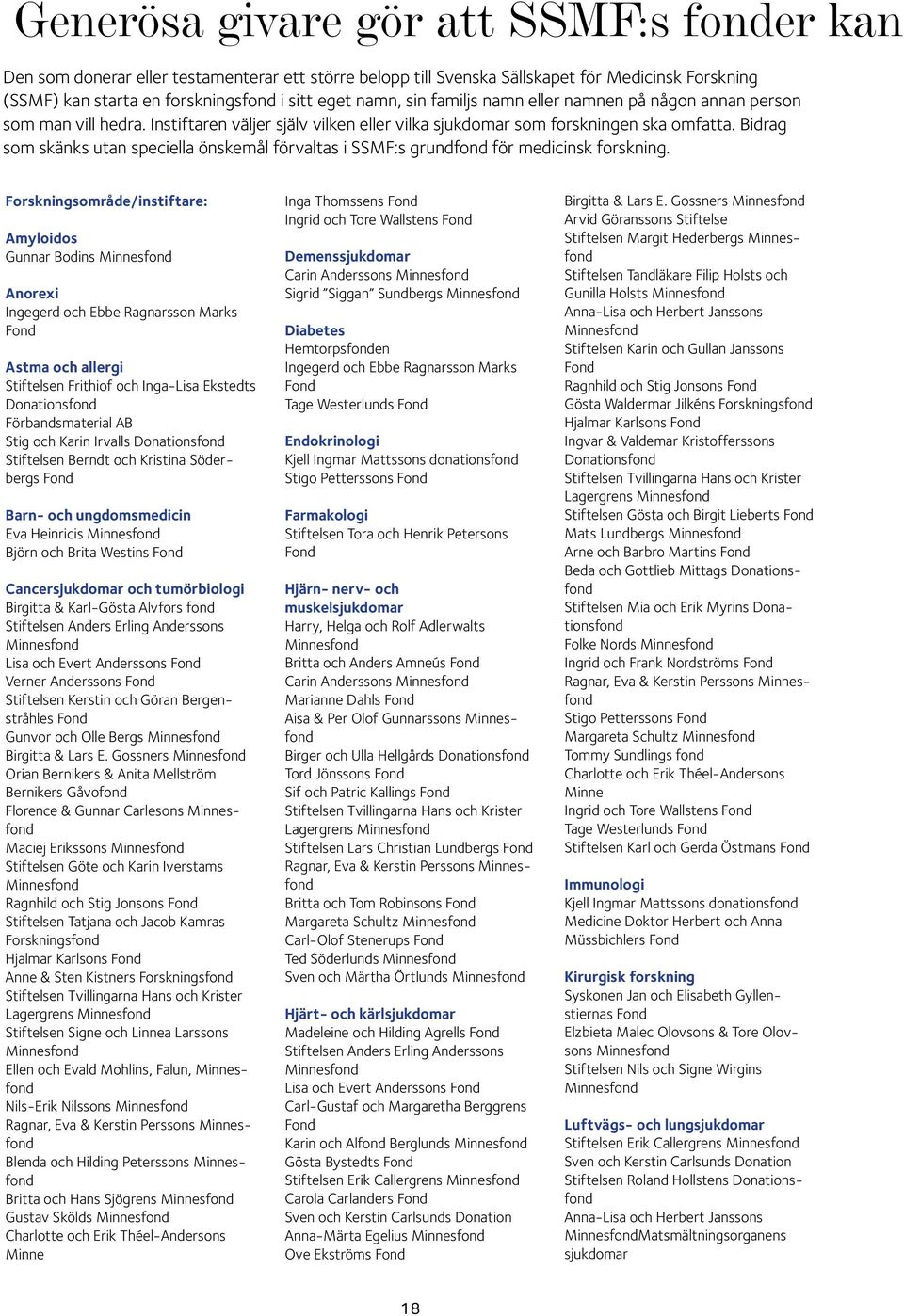 Bidrag som skänks utan speciella önskemål förvaltas i SSMF:s grundfond för medicinsk forskning.