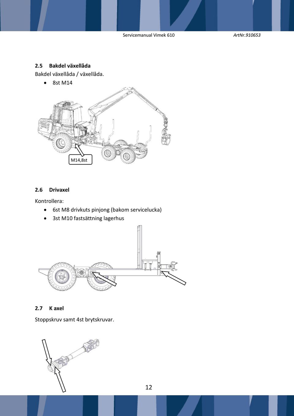 6 Drivaxel Kontrollera: 6st M8 drivkuts pinjong