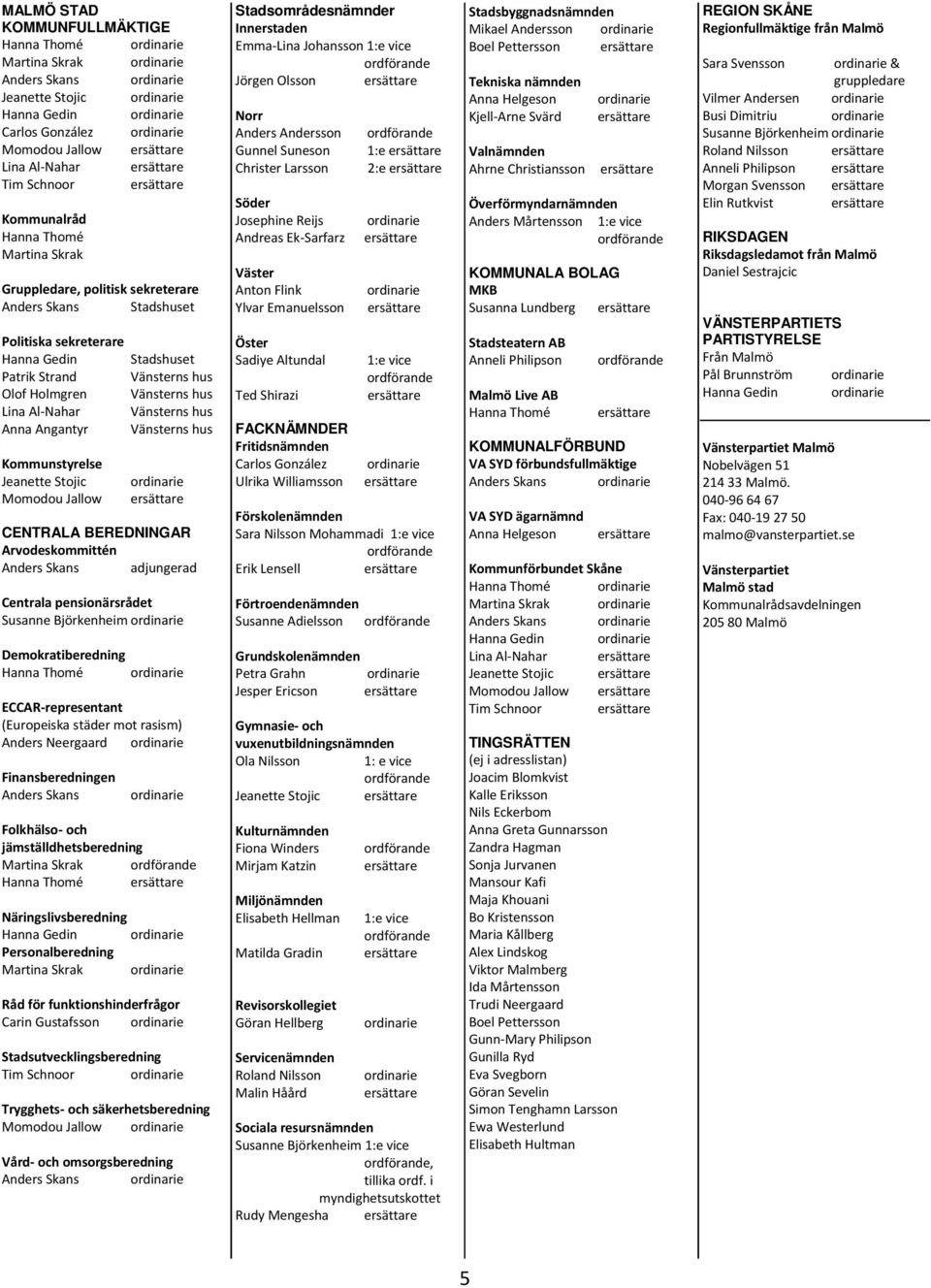 Kommunstyrelse Jeanette Stojic Momodou Jallow CENTRALA BEREDNINGAR Arvodeskommittén Anders Skans adjungerad Centrala pensionärsrådet Susanne Björkenheim Demokratiberedning ECCAR-representant