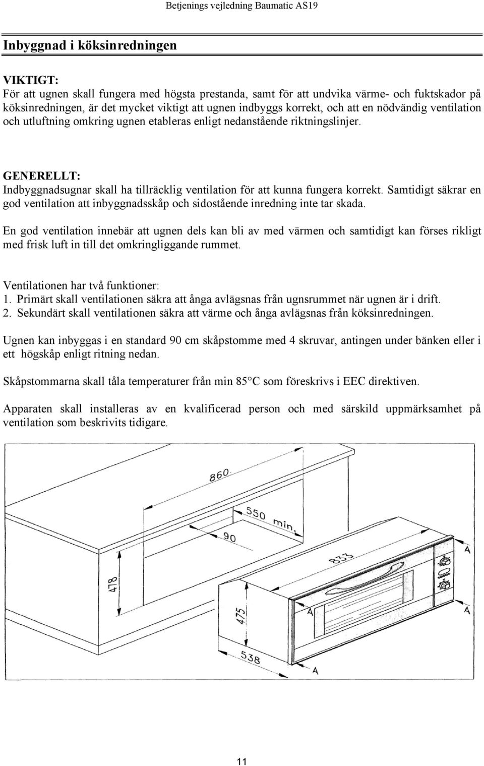 Samtidigt säkrar en god ventilation att inbyggnadsskåp och sidostående inredning inte tar skada.