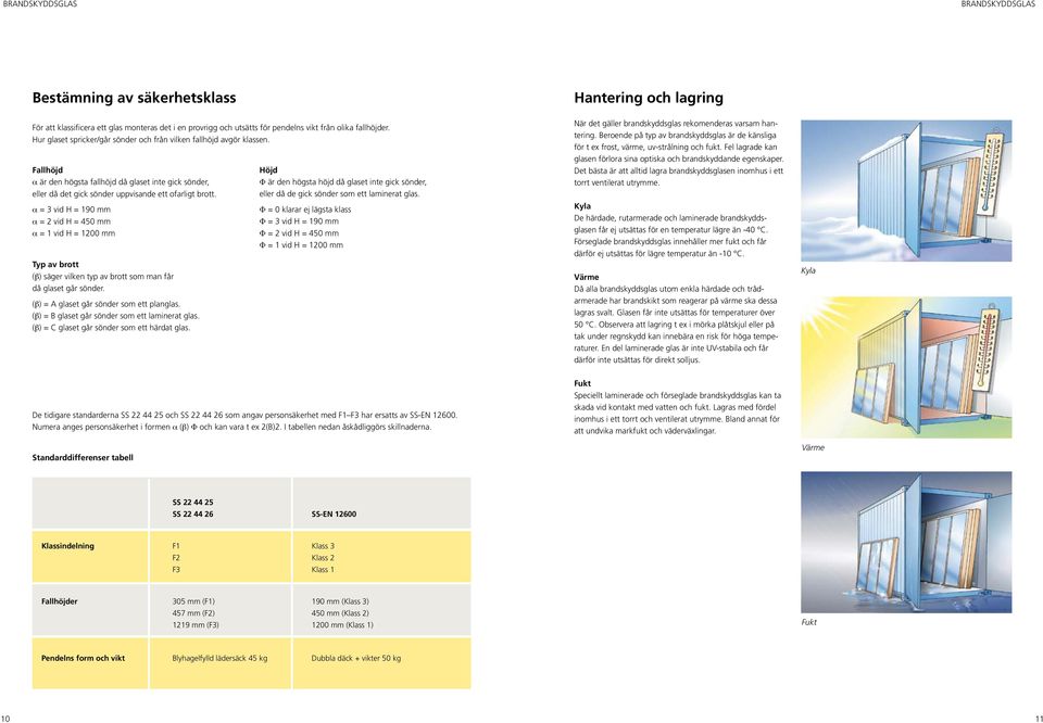 α = 3 vid H = 190 mm α = 2 vid H = 450 mm α = 1 vid H = 1200 mm Typ av brott (β) säger vilken typ av brott som man får då glaset går sönder. (β) = A glaset går sönder som ett planglas.