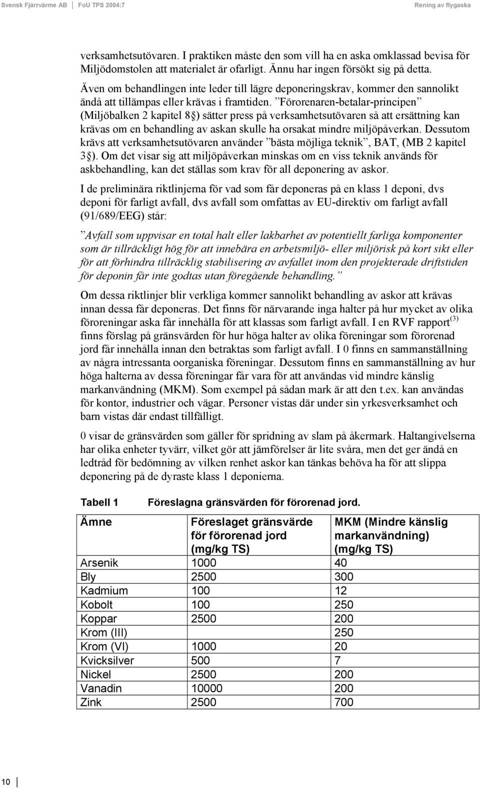 Förorenaren-betalar-principen (Miljöbalken 2 kapitel 8 ) sätter press på verksamhetsutövaren så att ersättning kan krävas om en behandling av askan skulle ha orsakat mindre miljöpåverkan.