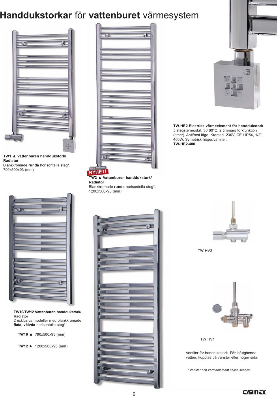 TW2 Vattenburen handdukstork/ Radiator Blankkromade runda horisontella steg*.