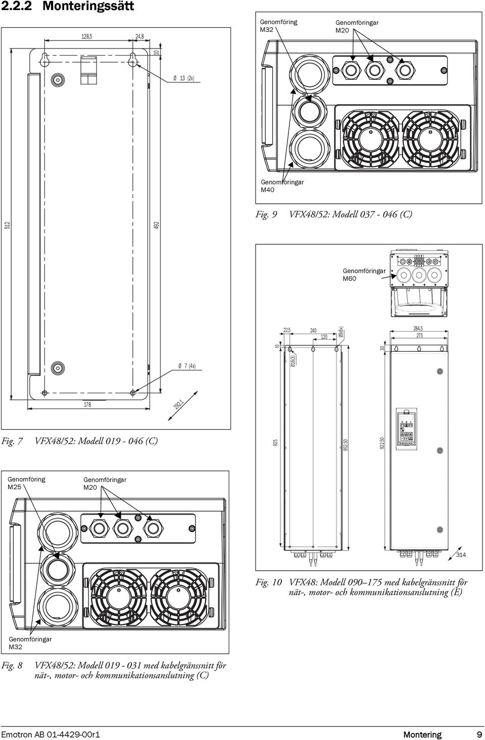 178 292,1 Fig. 7 VFX48/52: Modell 019-046 (C) 925 952,50 922,50 Genomföring M25 Genomföringar M20 314 Fig.