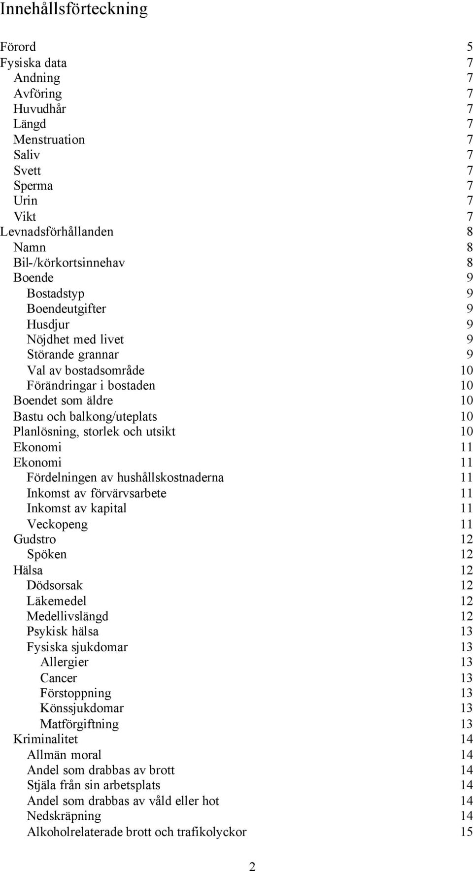 storlek och utsikt 10 Ekonomi 11 Ekonomi 11 Fördelningen av hushållskostnaderna 11 Inkomst av förvärvsarbete 11 Inkomst av kapital 11 Veckopeng 11 Gudstro 12 Spöken 12 Hälsa 12 Dödsorsak 12 Läkemedel