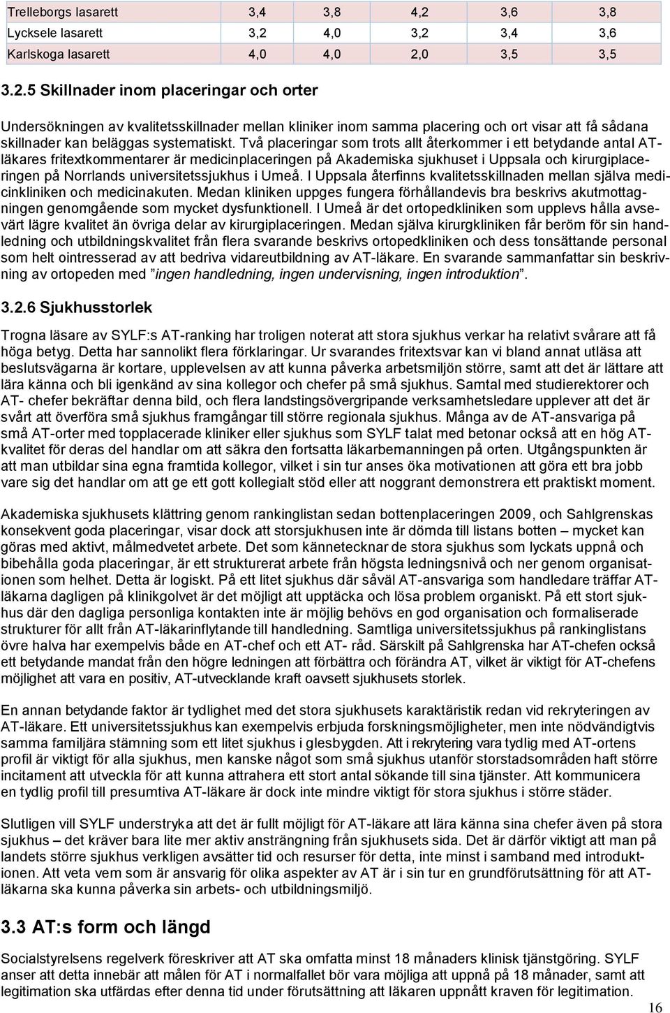 4,0 3,2 3,4 3,6 Karlskoga lasarett 4,0 4,0 2,0 3,5 3,5 3.2.5 Skillnader inom placeringar och orter Undersökningen av kvalitetsskillnader mellan kliniker inom samma placering och ort visar att få sådana skillnader kan beläggas systematiskt.