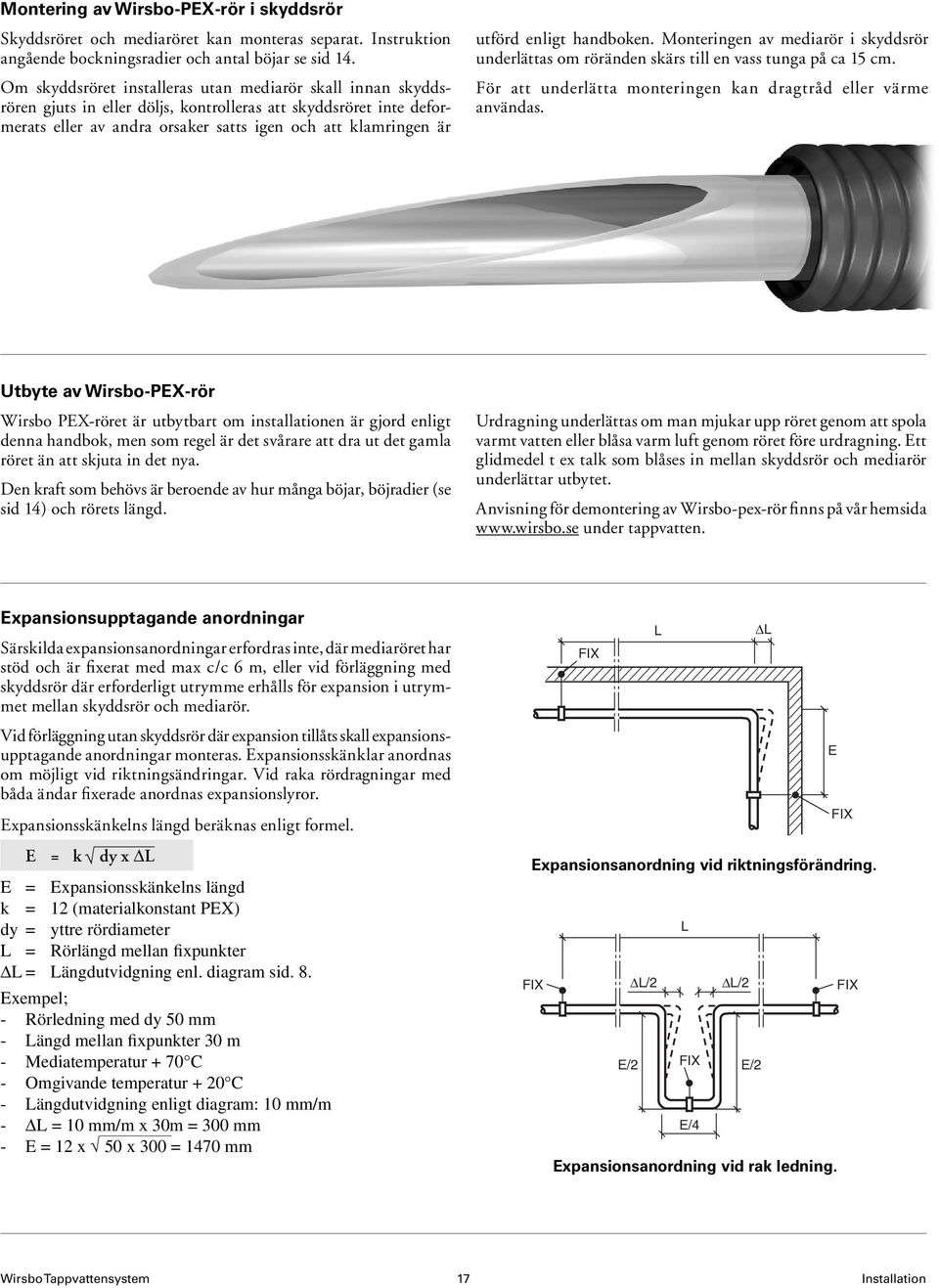 utförd en ligt hand bo ken. Mon ter ing en av me dia rör i skydds rör un der lät tas om röränden skärs till en vass tunga på ca 15 cm. För att underlätta monteringen kan dragtråd eller värme användas.