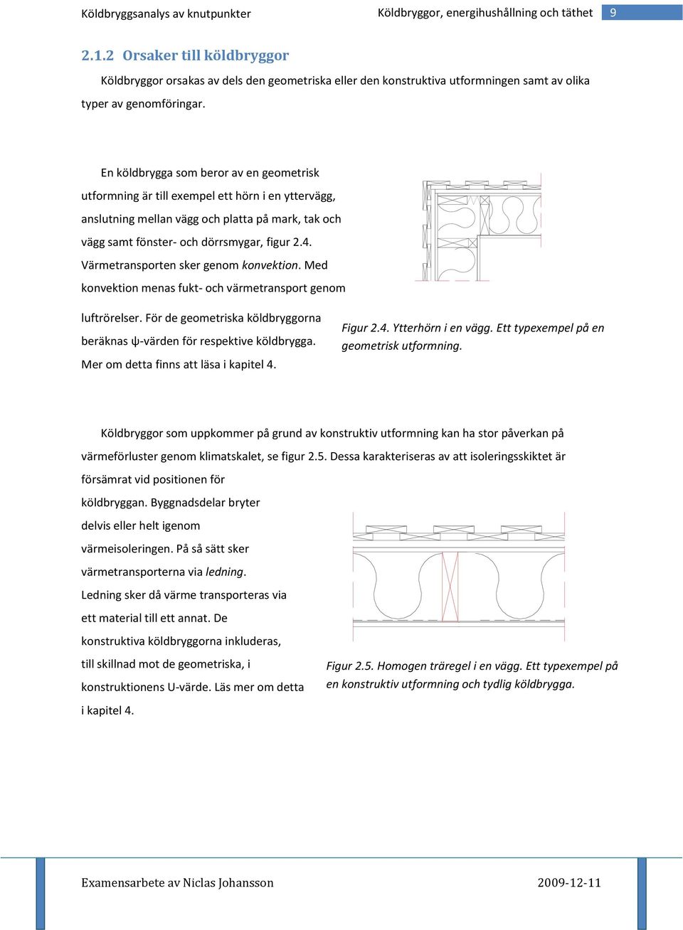 Värmetransporten sker genom konvektion. Med konvektion menas fukt- och värmetransport genom luftrörelser. För de geometriska köldbryggorna beräknas ψ-värden för respektive köldbrygga.