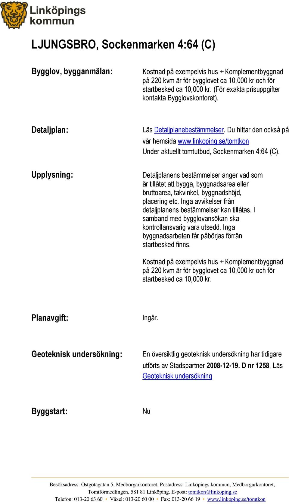 se/tomtkon Under aktuellt tomtutbud, Sockenmarken 4:64 (C).