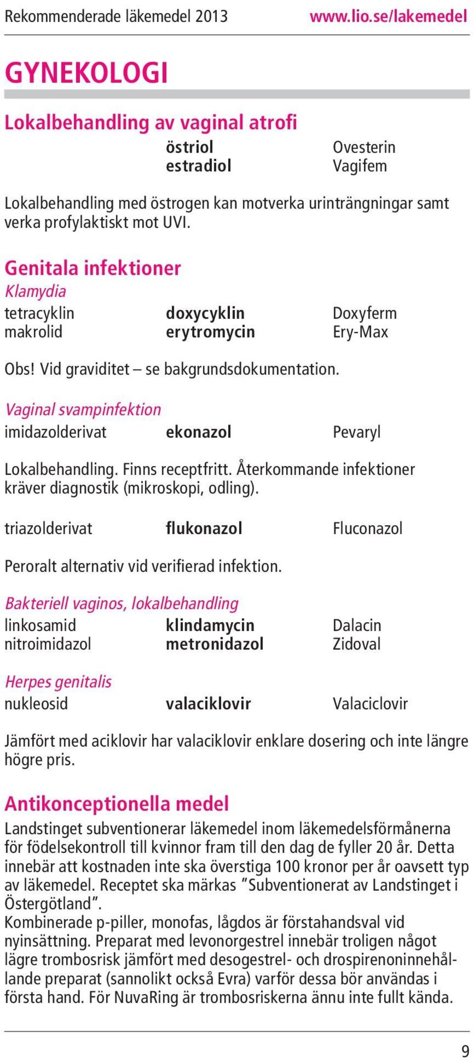 Vaginal svampinfektion imidazolderivat ekonazol Pevaryl Lokalbehandling. Finns receptfritt. Återkommande infektioner kräver diagnostik (mikroskopi, odling).