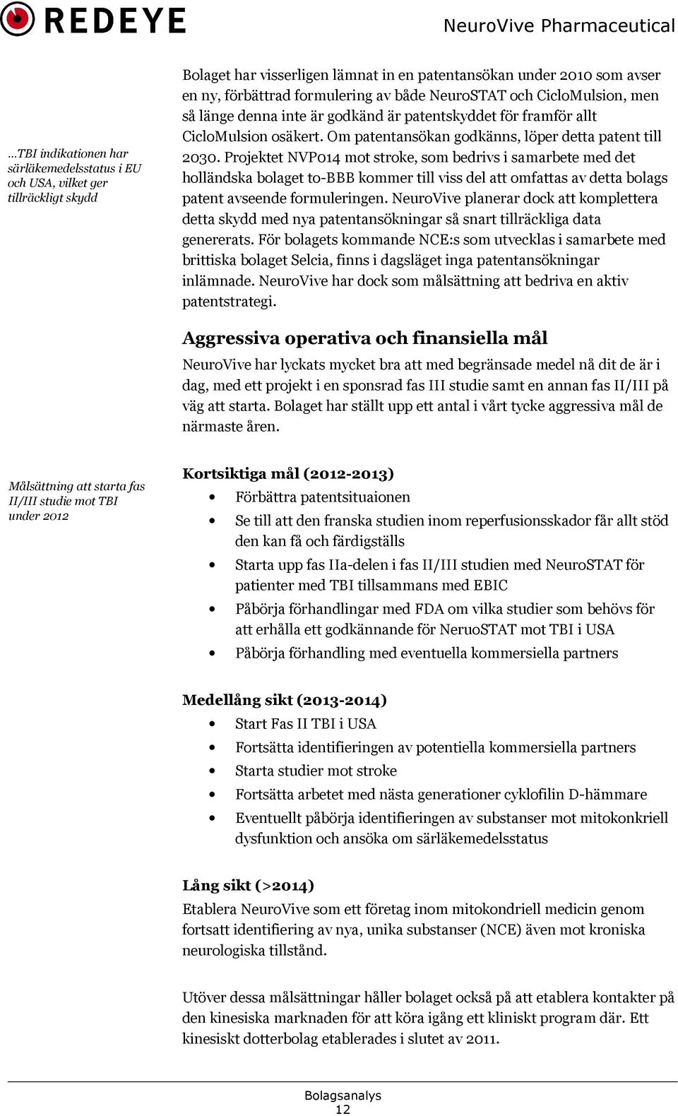 Projektet NVP014 mot stroke, som bedrivs i samarbete med det holländska bolaget to-bbb kommer till viss del att omfattas av detta bolags patent avseende formuleringen.