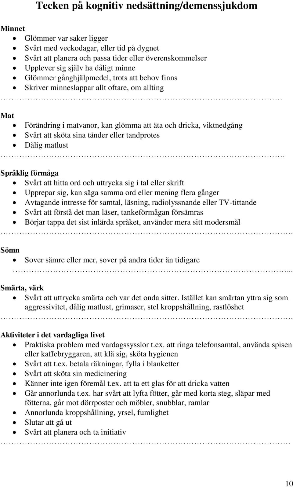 tänder eller tandprotes Dålig matlust.