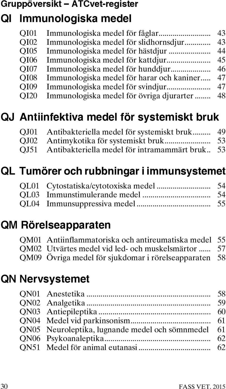 .. 47 QI20 Immunologiska medel för övriga djurarter... 48 QJ Antiinfektiva medel för systemiskt bruk QJ01 Antibakteriella medel för systemiskt bruk... 49 QJ02 Antimykotika för systemiskt bruk.