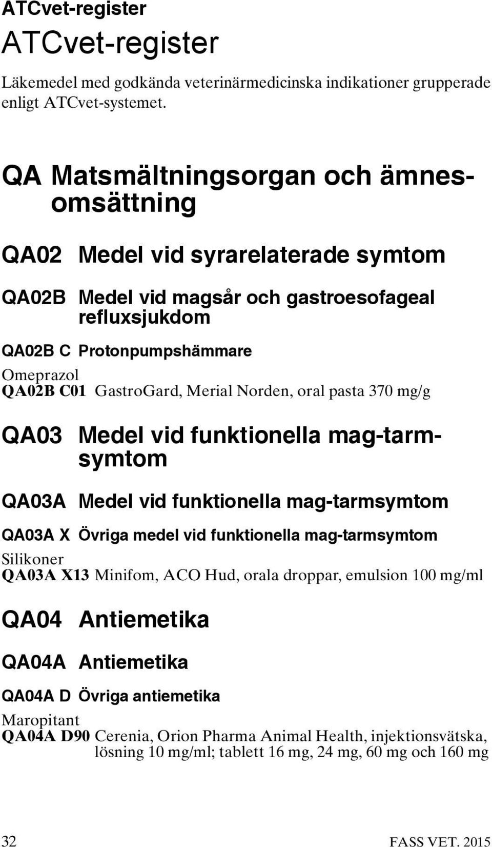 GastroGard, Merial Norden, oral pasta 370 mg/g QA03 Medel vid funktionella mag-tarmsymtom QA03A Medel vid funktionella mag-tarmsymtom QA03A X Övriga medel vid funktionella mag-tarmsymtom