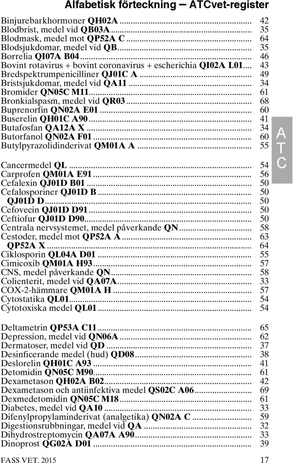 .. 61 Bronkialspasm, medel vid QR03... 68 Buprenorfin QN02A E01... 60 Buserelin QH01C A90... 41 Butafosfan QA12A X... 34 Butorfanol QN02A F01... 60 Butylpyrazolidinderivat QM01A A... 55 Cancermedel QL.