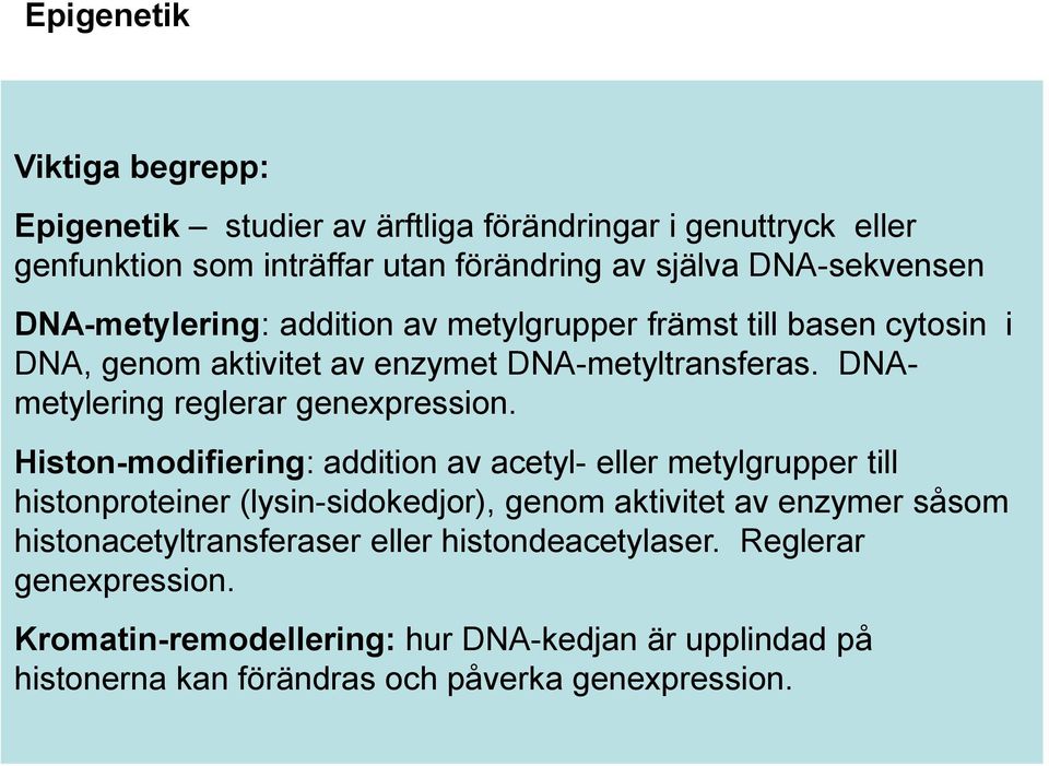 DNAmetylering reglerar genexpression.