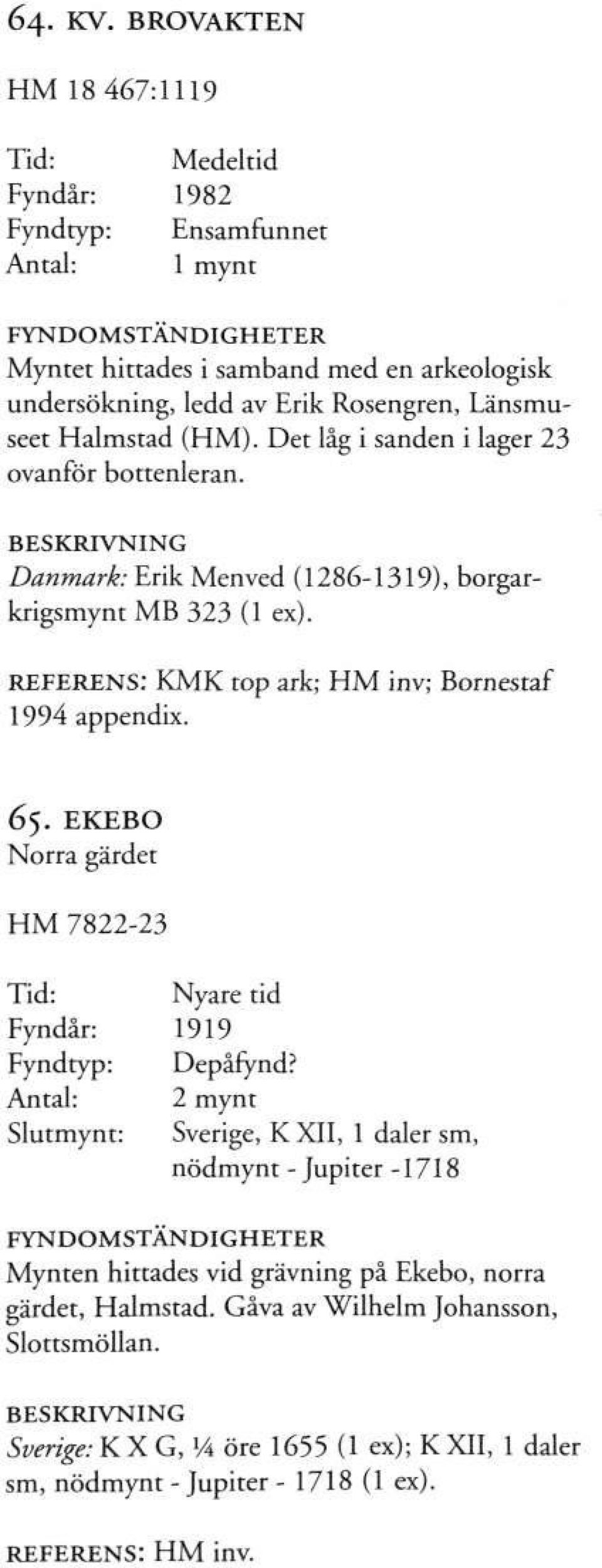 65. EKEBO Norra gärdet HM 7822-23 Fyndår: 1919 Fyndtyp: Depåfynd?