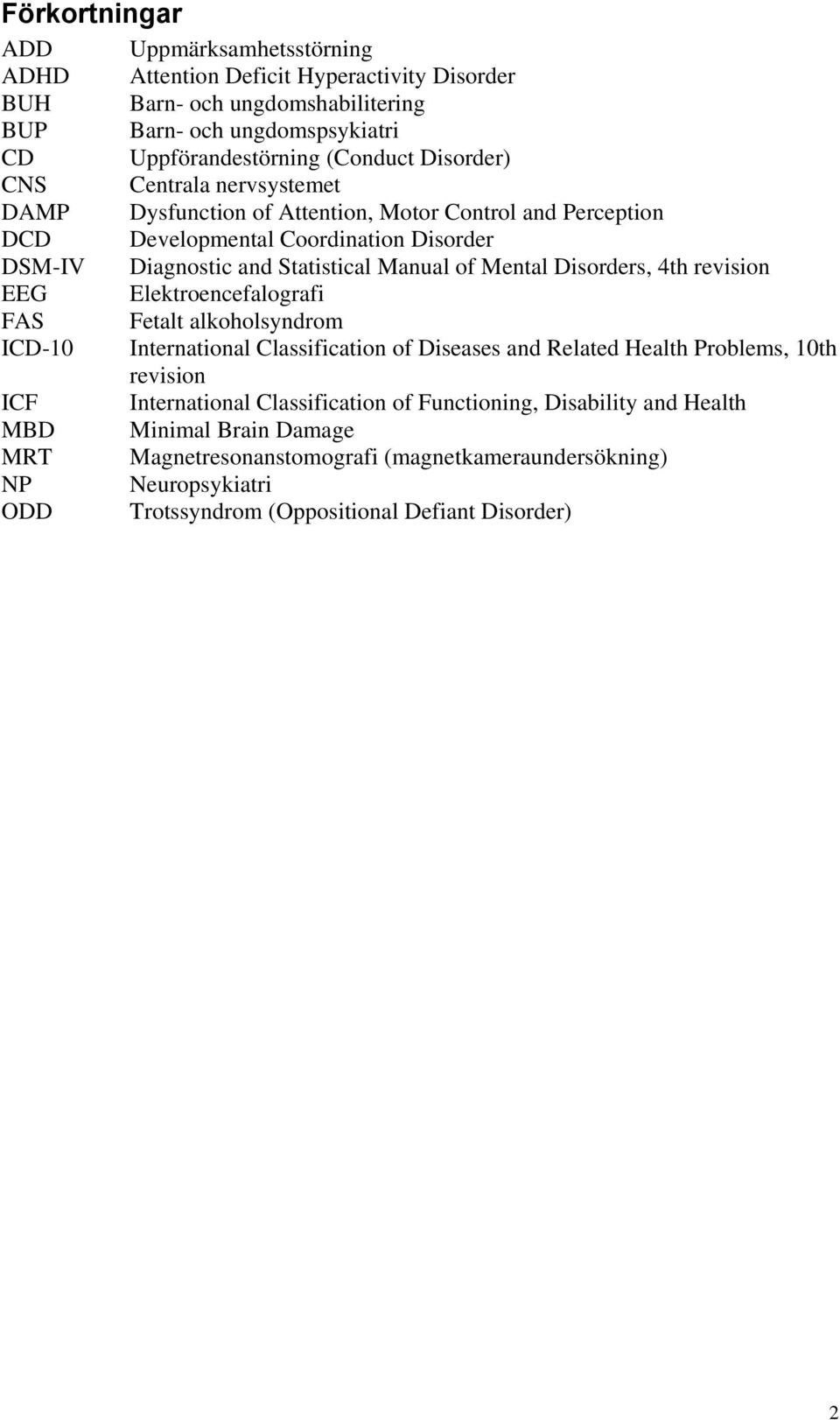 Disorders, 4th revision EEG Elektroencefalografi FAS Fetalt alkoholsyndrom ICD-10 International Classification of Diseases and Related Health Problems, 10th revision ICF International