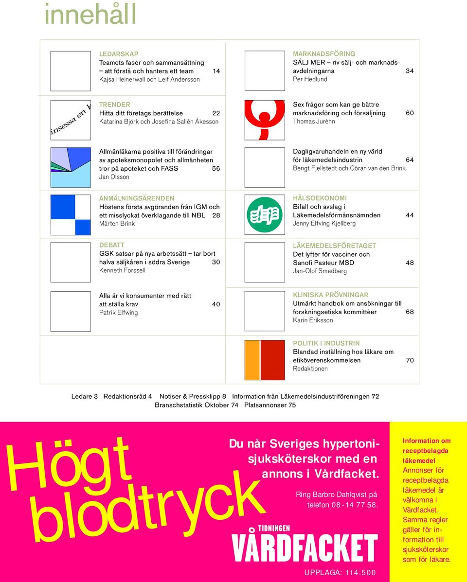 2 0 Allmänläkarna positiva till förändringar av apoteksmonopolet och allmänheten tror på apoteket och FASS 56 Jan Olsson Marknadsföring SÄLJ MER riv sälj- och marknadsavdelningarna 34 Per Hedlund Sex