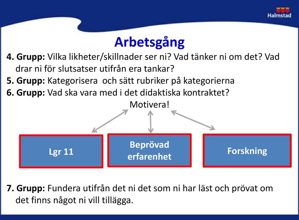 Grupp: Kategorisera och sätt rubriker på kategorierna 6.