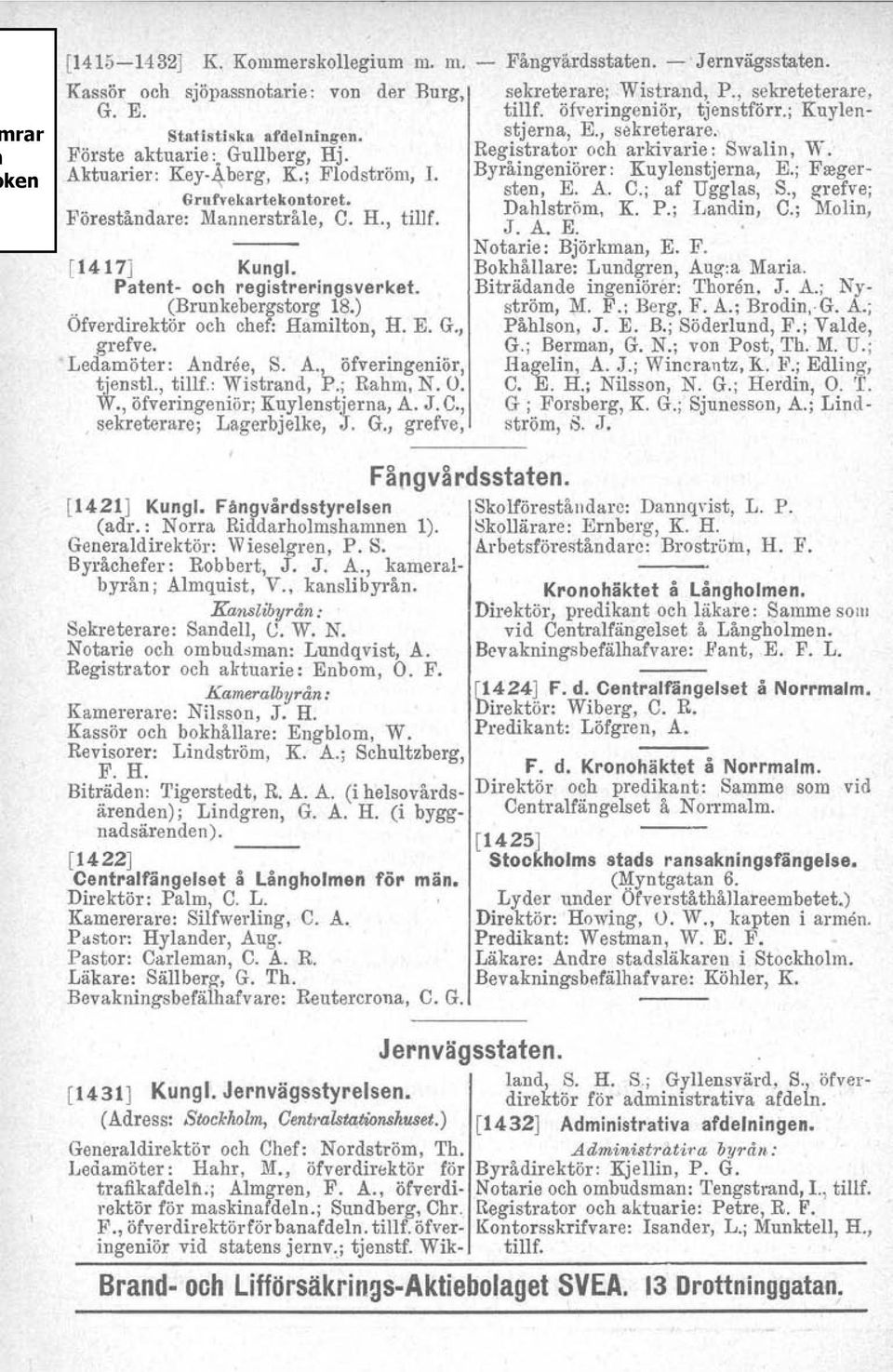 Byråingeniörer: Kuylenstjerna, E.; Frager- Grufvekartekontoreto sten, E. A. C.; af Ugglas, S., grefve: Föreståndare: Mannerstråle, Co H., tillf. Dahlström, K. P.; Landin, C.; Molin, J. s. E. [1417] Kungl.