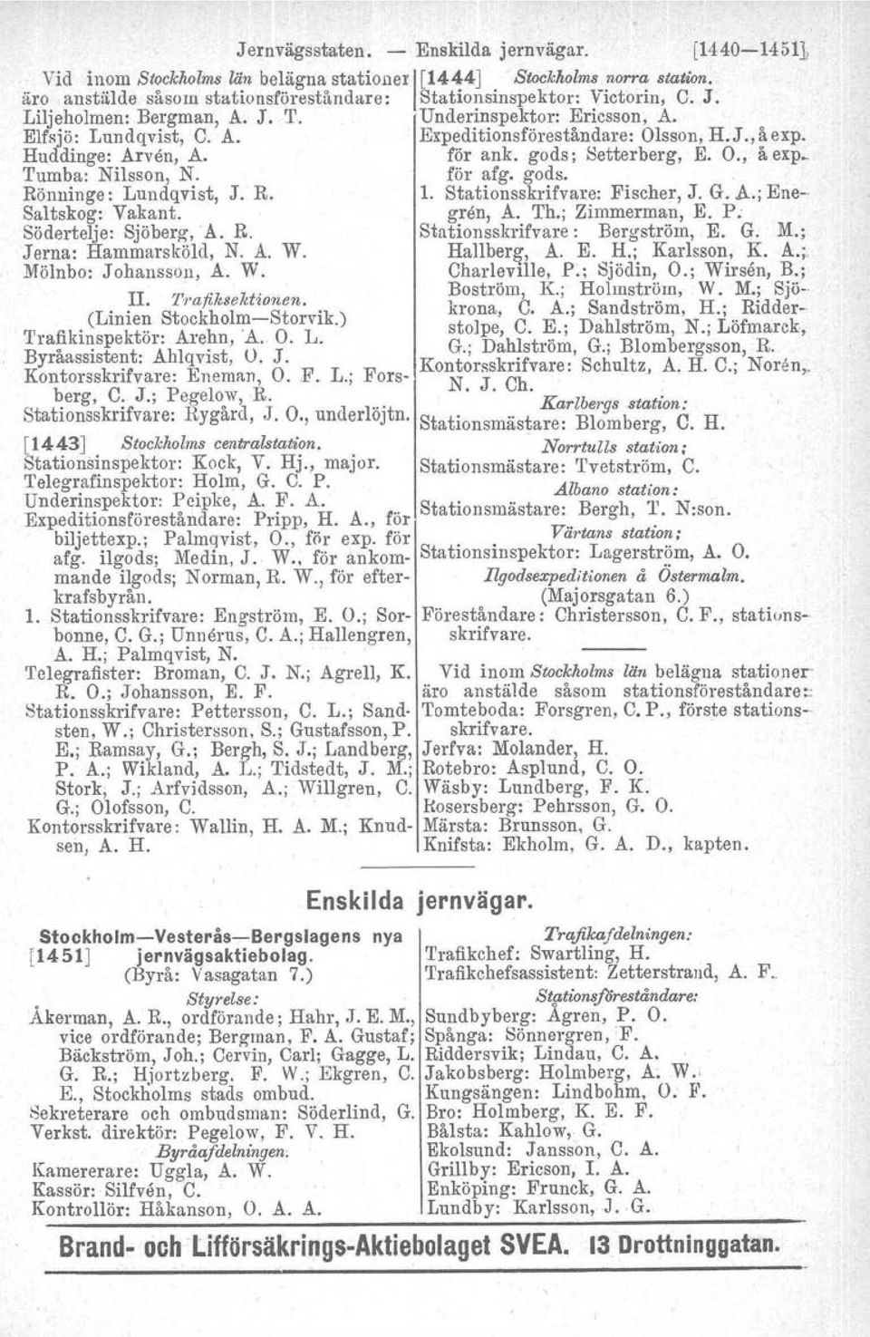 för afg. gods. Rönninge : Lundqvist, J. R. 1. Stationsskrifvare: Fischer, J. G. A.; Ene- Saltskog: Vakant. gren, A. Th.; Zimmerman, E. P: Södertelje: Sjöberg-,A. R. Stationsskrifvare: Bergström, E. G. M.
