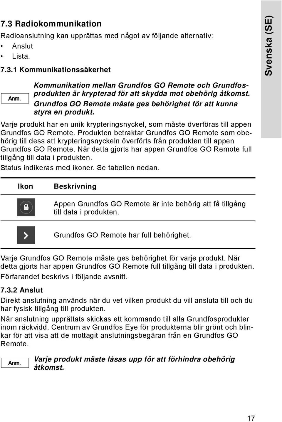 Varje produkt har en unik krypteringsnyckel, som måste överföras till appen Grundfos GO Remote.