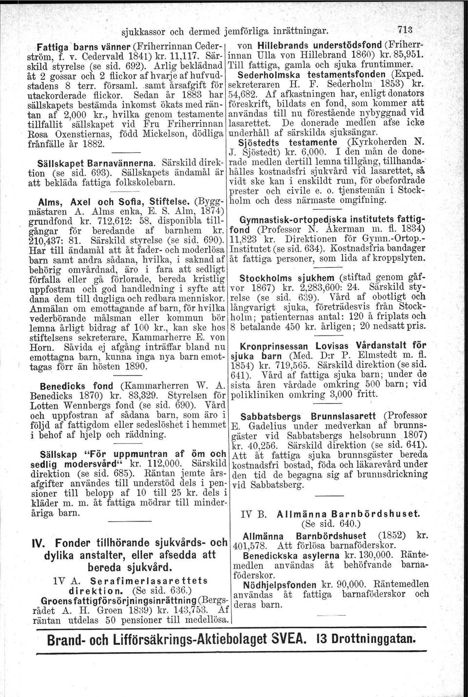 åt 2 gossar och 2 flickor af hvarje af hufvud- Sederholmska testamentsfonden (Exped. stadens 8 terr. färsaml..samt årsafgift för sekreteraren H. F. Sederholm 1853) kr. utackorderade flickor.