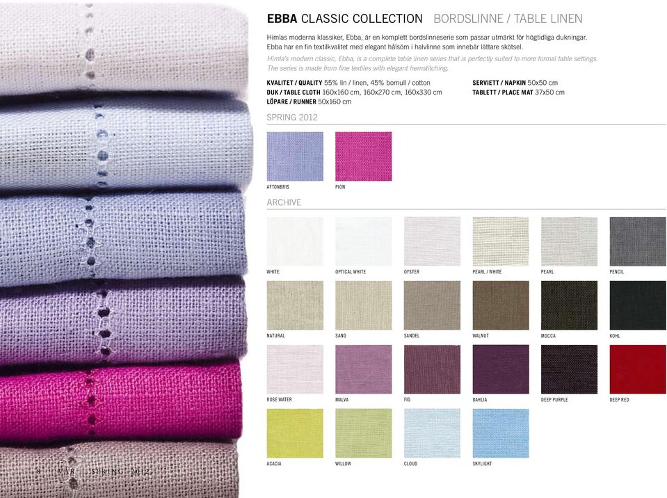 Himla s modern classic, Ebba, is a complete table linen series that is perfectly suited to more formal table settings. The series is made from fine textiles with elegant hemstitching.