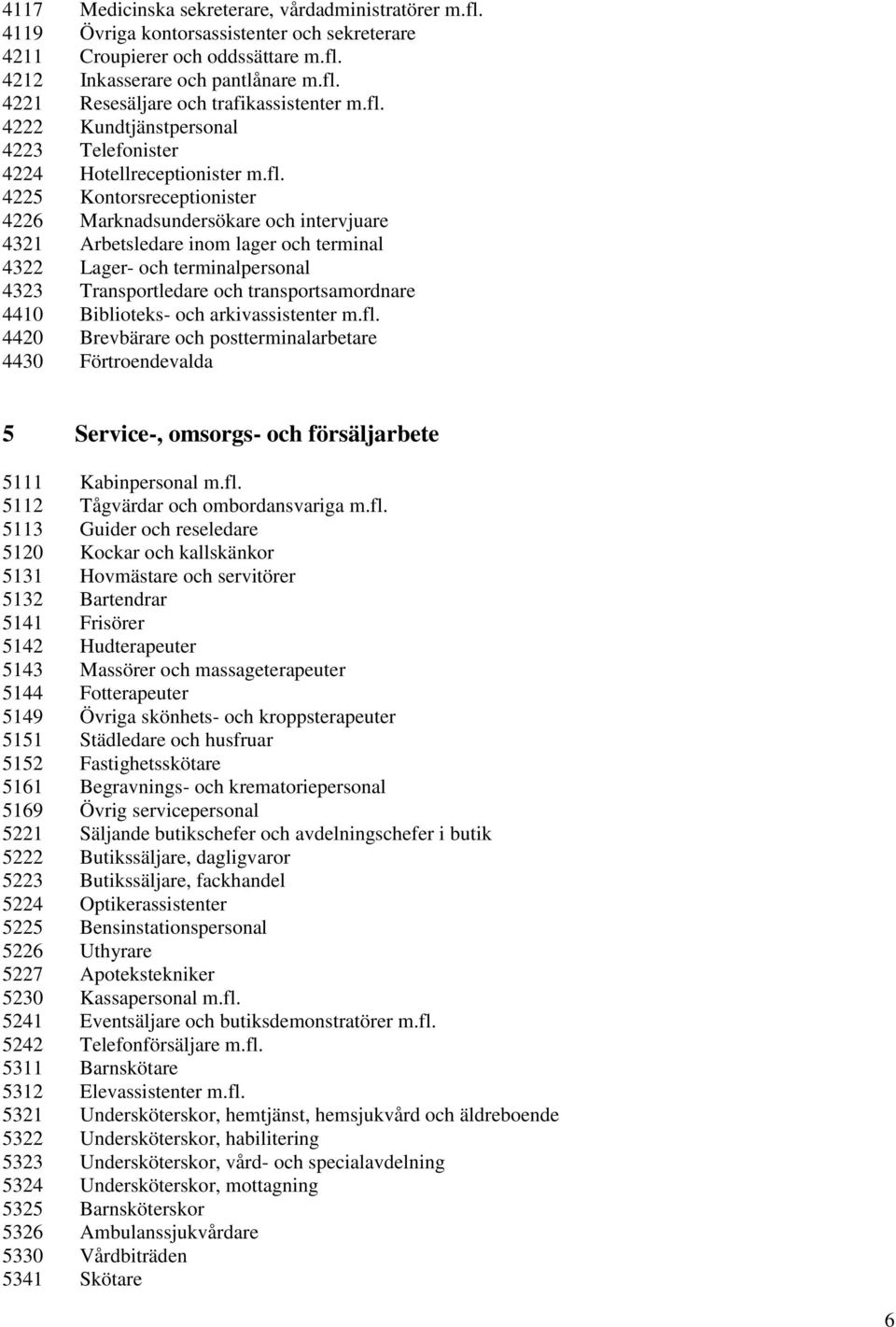 och terminalpersonal 4323 Transportledare och transportsamordnare 4410 Biblioteks- och arkivassistenter m.fl.