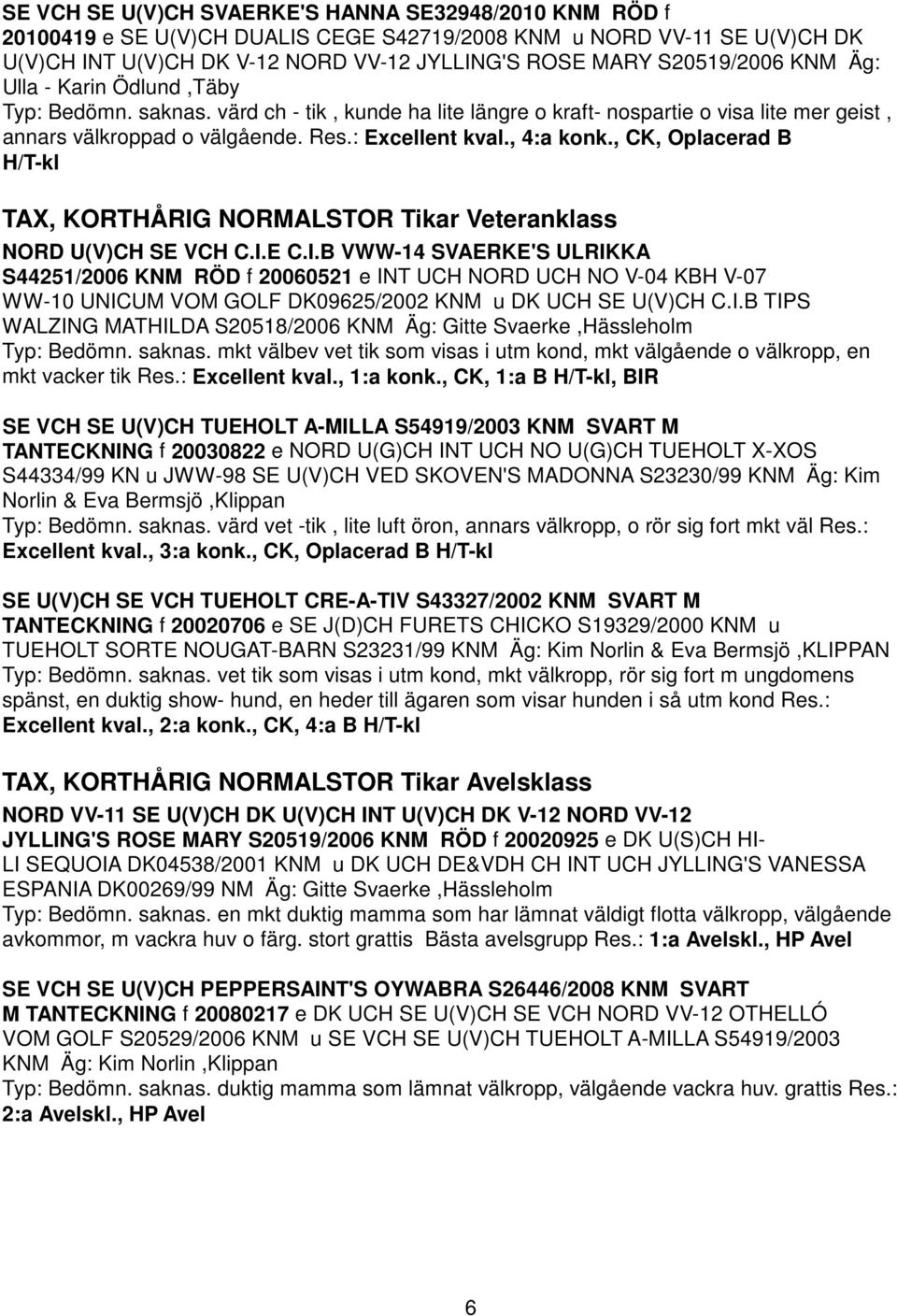 , CK, Oplacerad B H/T-kl TAX, KORTHÅRIG NORMALSTOR Tikar Veteranklass NORD U(V)CH SE VCH C.I.E C.I.B VWW-14 SVAERKE'S ULRIKKA S44251/2006 KNM RÖD f 20060521 e INT UCH NORD UCH NO V-04 KBH V-07 WW-10 UNICUM VOM GOLF DK09625/2002 KNM u DK UCH SE U(V)CH C.