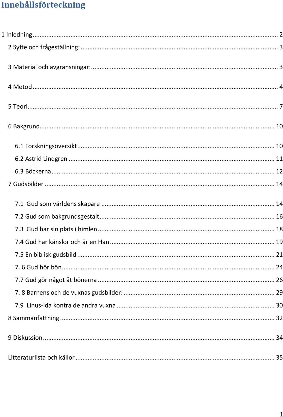 .. 16 7.3 Gud har sin plats i himlen... 18 7.4 Gud har känslor och är en Han... 19 7.5 En biblisk gudsbild... 21 7. 6 Gud hör bön... 24 7.