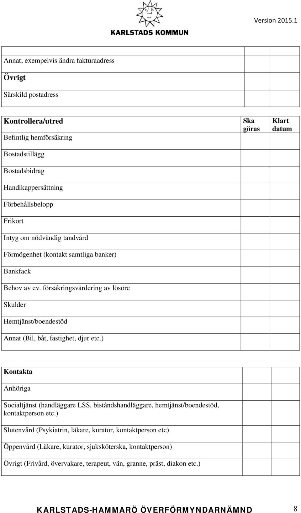 försäkringsvärdering av lösöre Skulder Hemtjänst/boendestöd Annat (Bil, båt, fastighet, djur etc.