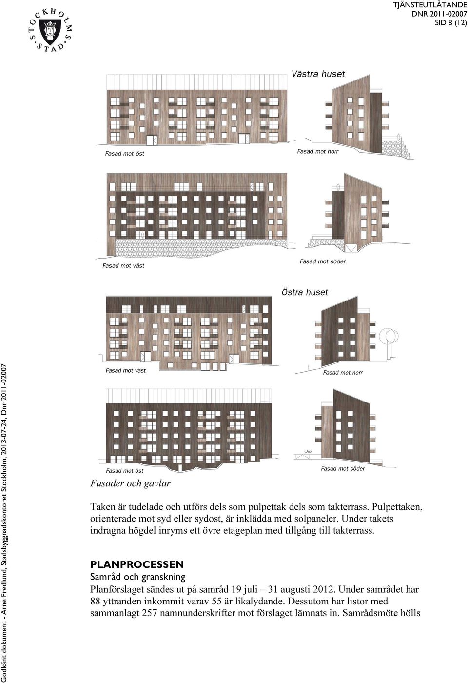 Under takets indragna högdel inryms ett övre etageplan med tillgång till takterrass.