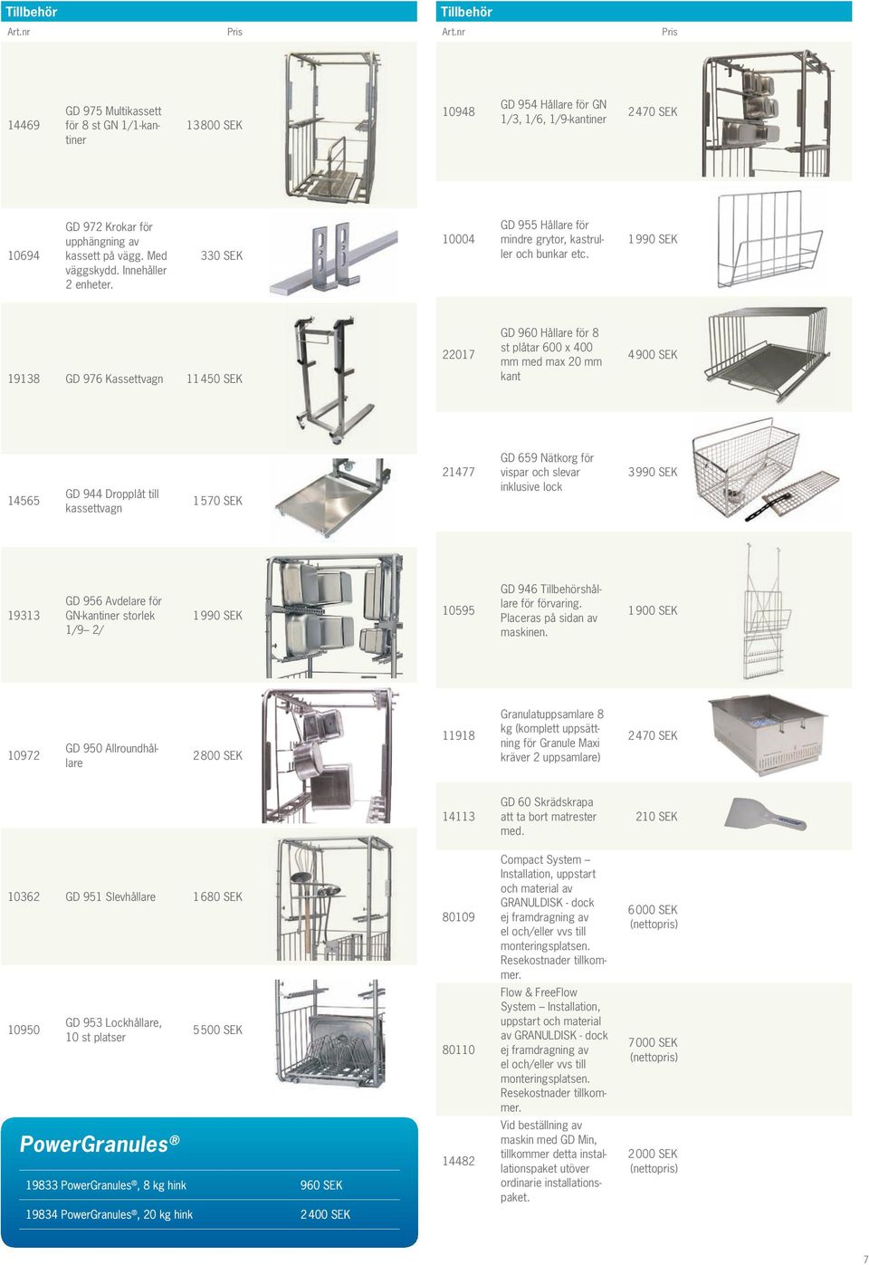 1 990 SEK 19138 GD 976 Kassettvagn 11 450 SEK 22017 GD 960 Hållare för 8 st plåtar 600 x 400 mm med max 20 mm kant 4 900 SEK 14565 GD 944 Dropplåt till kassettvagn 1 570 SEK 21477 GD 659 Nätkorg för