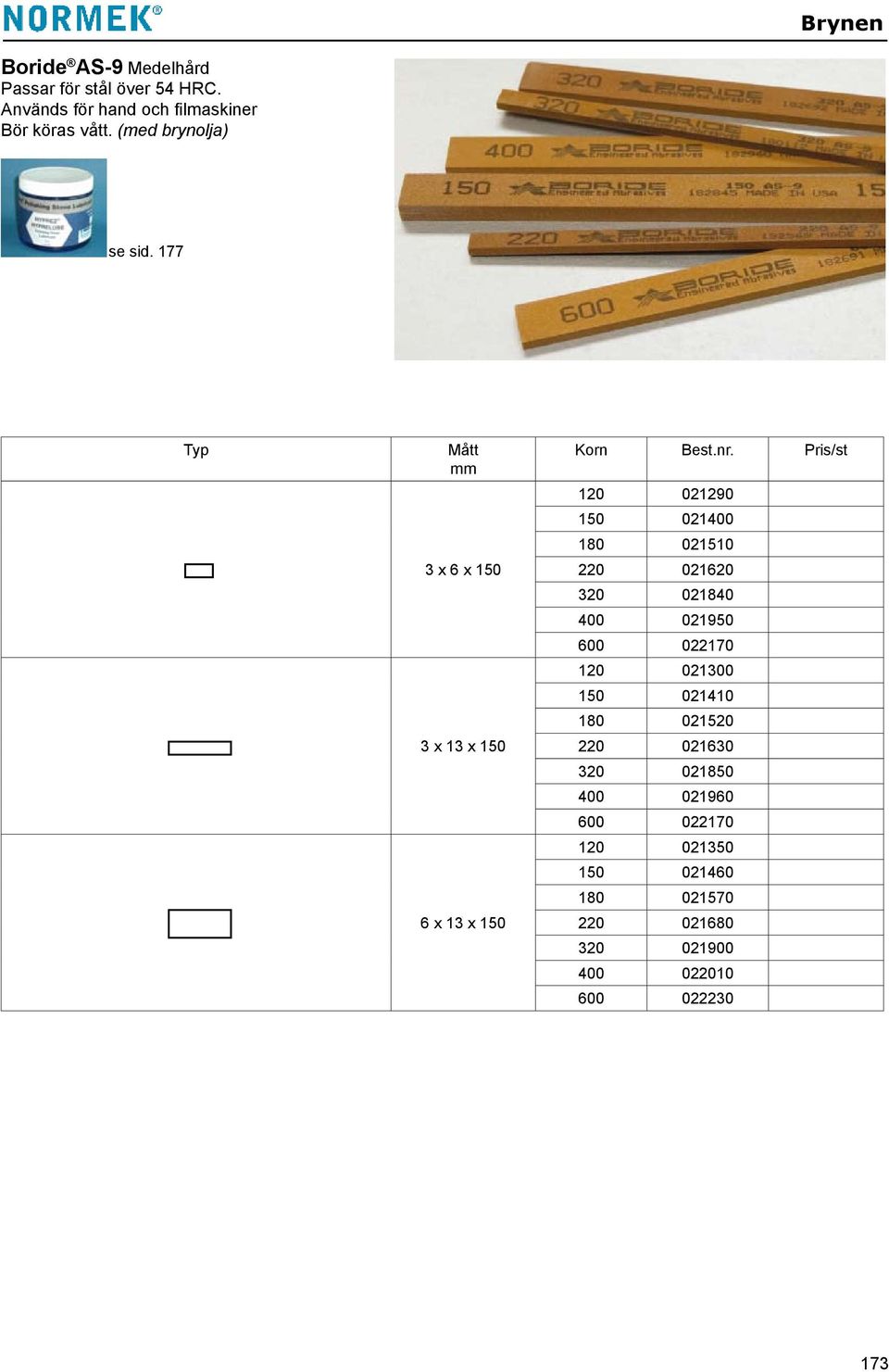 177 Typ Mått 3 x 6 x 150 3 x 13 x 150 6 x 13 x 150 Korn 021290 150 021400 021510 220 021620 320