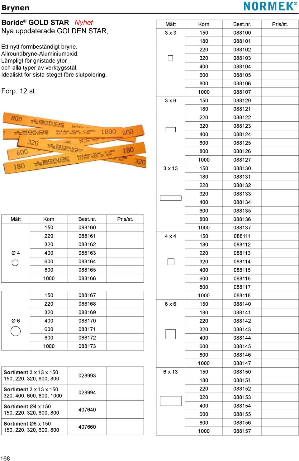 Ø 4 Ø 6 Sortiment 3 x 13 x 150 150, 220, 320, 600, 800 Sortiment 3 x 13 x 150 320, 400, 600, 800, 1000 Sortiment Ø4 x 150 150, 220, 320, 600, 800 Sortiment Ø6 x 150 150, 220, 320, 600, 800 150 088160