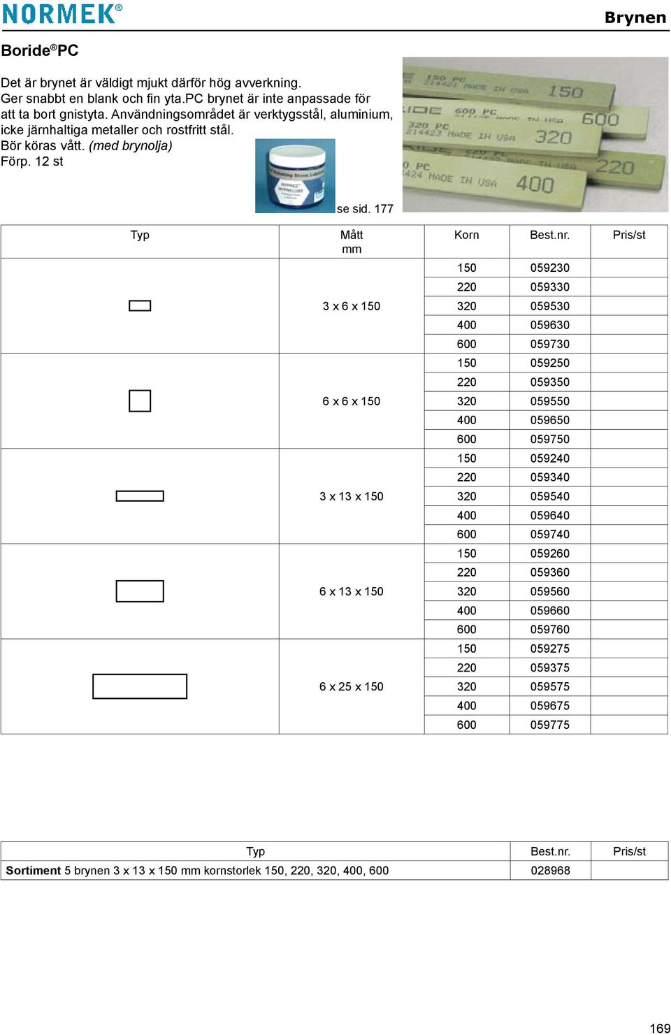 177 Typ Mått 3 x 6 x 150 6 x 6 x 150 3 x 13 x 150 6 x 13 x 150 6 x 25 x 150 Korn 150 059230 220 059330 320 059530 400 059630 600 059730 150 059250 220 059350 320 059550 400 059650 600