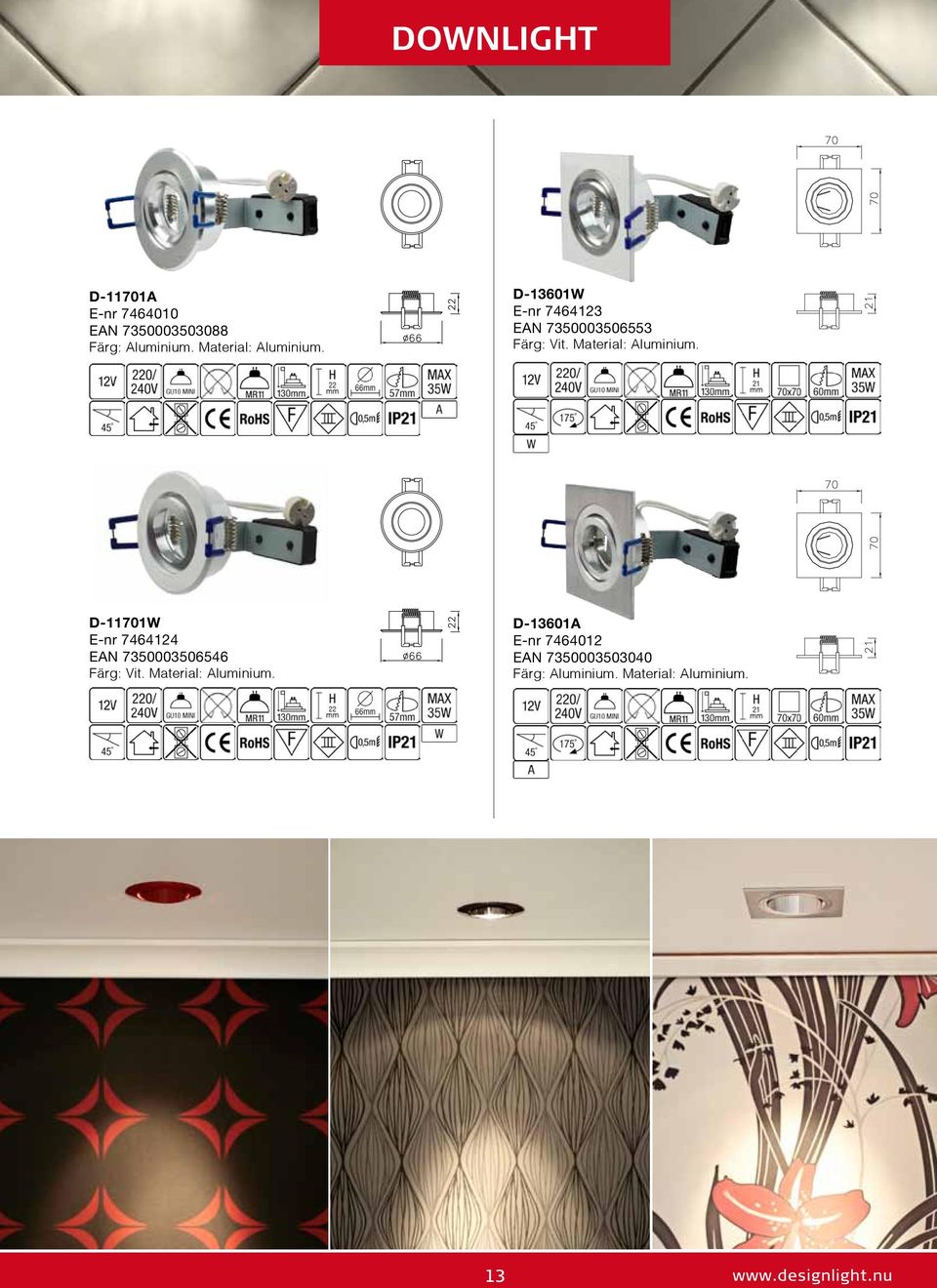 Material: Aluminium. D-11701W E-nr 7464124 EAN 7350003506546 Färg: Vit.