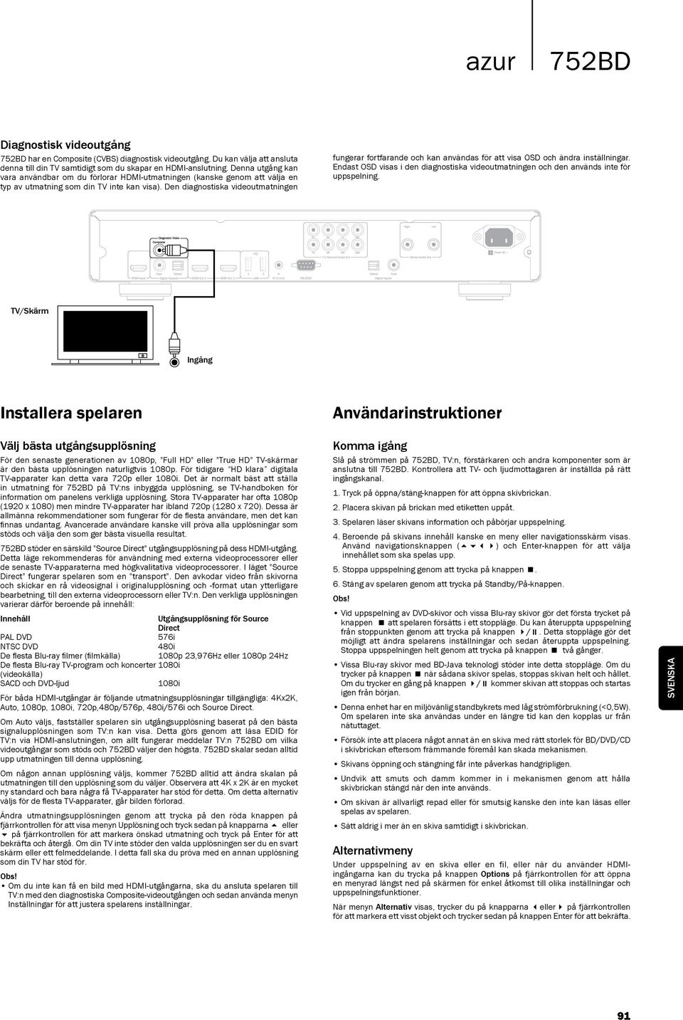 Den diagnostiska videoutmatningen fungerar fortfarande och kan användas för att visa OSD och ändra inställningar.