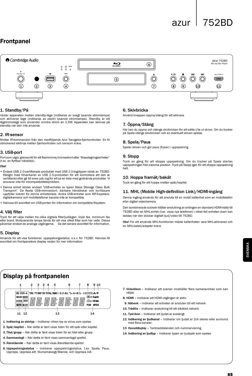 Standby är ett lågströmsläge som använder mindre ström än 0,5W. Apparaten kan lämnas på standby när den inte används. 2.