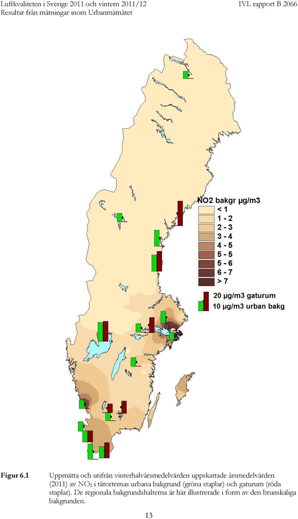 årsmedelvärden (2011) av NO 2 i tätorternas urbana bakgrund