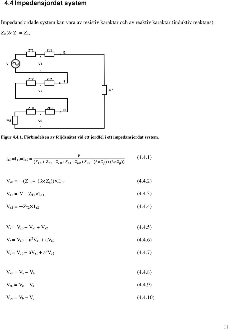 I a0=i a1=i a2 = V (Z T1 + Z T2 +Z T0 +Z L1 +Z L2 +Z L0 +(3 Z f )+(3 Z g )) (4.4.1) V a0 = (Z T0 + (3 Z g)) I a0 (4.4.2) V a1 = V Z T1 I a1 (4.4.3) V a2 = Z T2 I a2 (4.